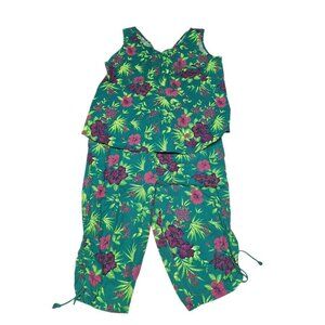 American Line Vintage Set Hawaiian Flowers Tank Top Capri Pants Womens 18W Vinta